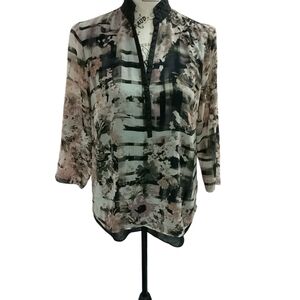 Simply Vera Vera Wang Floral Blouse - Black and Cream